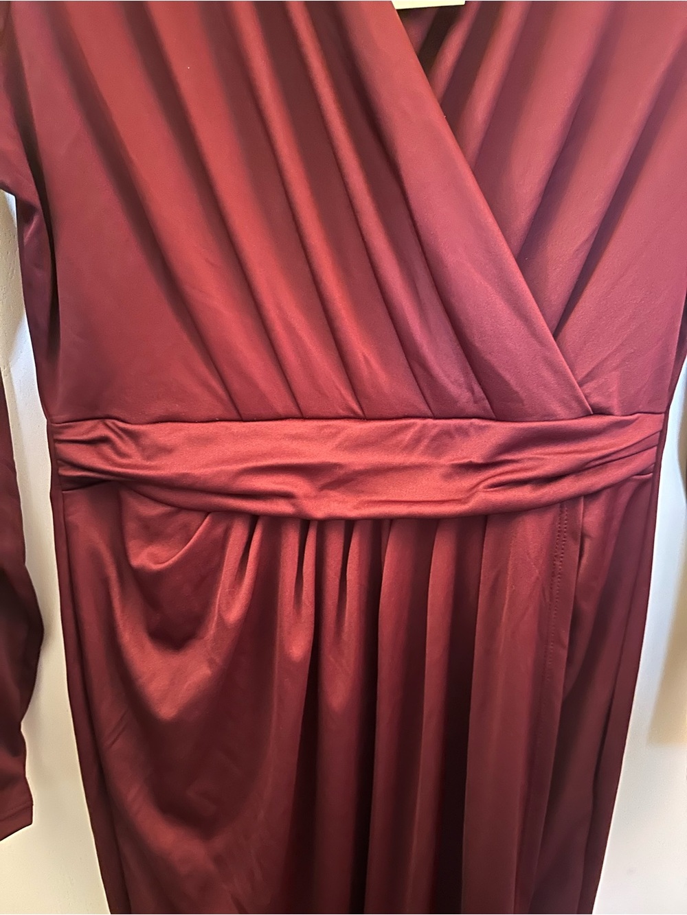 KOH KOH | Long Sleeve Wrap Maxi Dress in Burgundy - Picture 4 of 5